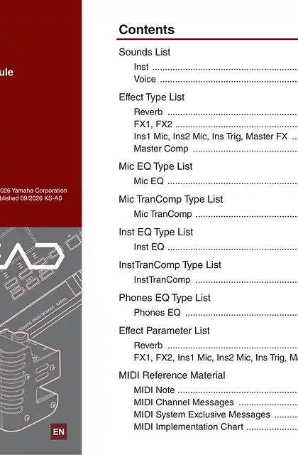 yamaha雅马哈EAD20 Data List EN